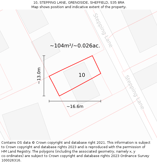 10, STEPPING LANE, GRENOSIDE, SHEFFIELD, S35 8RA: Plot and title map