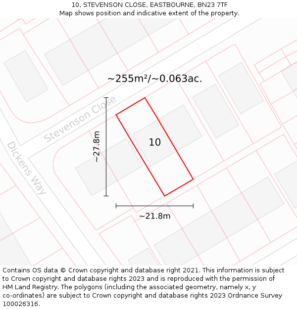 10, STEVENSON CLOSE, EASTBOURNE, BN23 7TF: Plot and title map