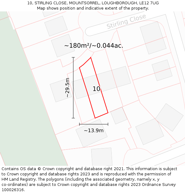 10, STIRLING CLOSE, MOUNTSORREL, LOUGHBOROUGH, LE12 7UG: Plot and title map