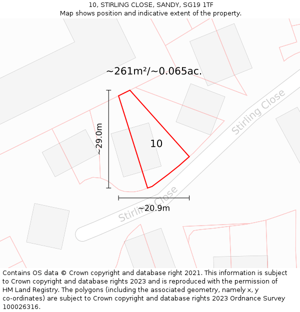 10, STIRLING CLOSE, SANDY, SG19 1TF: Plot and title map