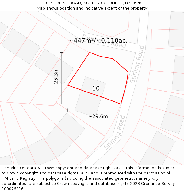 10, STIRLING ROAD, SUTTON COLDFIELD, B73 6PR: Plot and title map