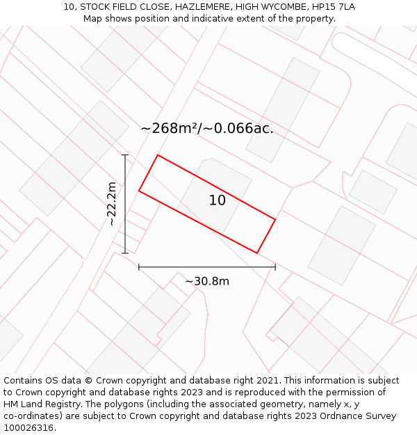 10, STOCK FIELD CLOSE, HAZLEMERE, HIGH WYCOMBE, HP15 7LA: Plot and title map
