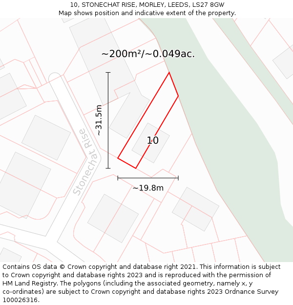10, STONECHAT RISE, MORLEY, LEEDS, LS27 8GW: Plot and title map