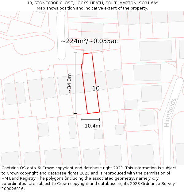 10, STONECROP CLOSE, LOCKS HEATH, SOUTHAMPTON, SO31 6AY: Plot and title map