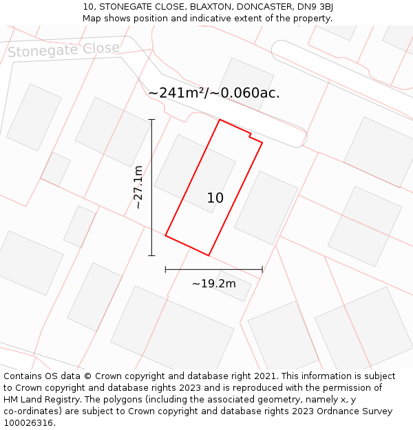 10, STONEGATE CLOSE, BLAXTON, DONCASTER, DN9 3BJ: Plot and title map