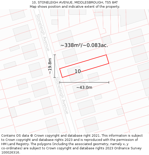 10, STONELEIGH AVENUE, MIDDLESBROUGH, TS5 8AT: Plot and title map