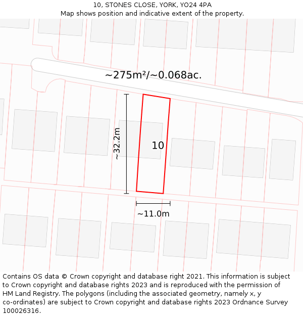 10, STONES CLOSE, YORK, YO24 4PA: Plot and title map