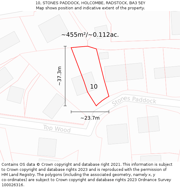 10, STONES PADDOCK, HOLCOMBE, RADSTOCK, BA3 5EY: Plot and title map