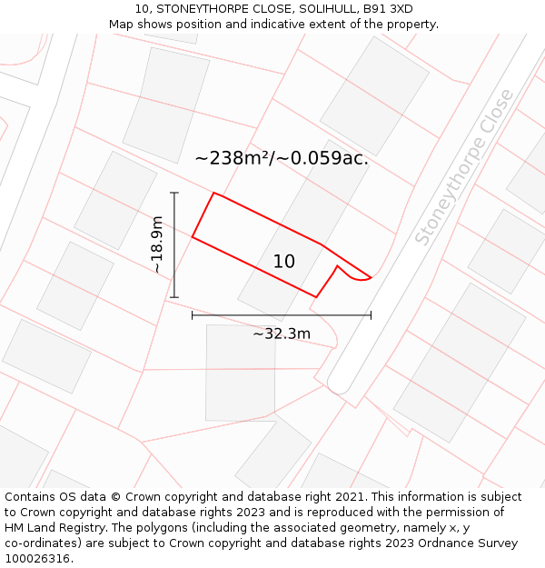 10, STONEYTHORPE CLOSE, SOLIHULL, B91 3XD: Plot and title map
