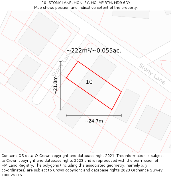 10, STONY LANE, HONLEY, HOLMFIRTH, HD9 6DY: Plot and title map