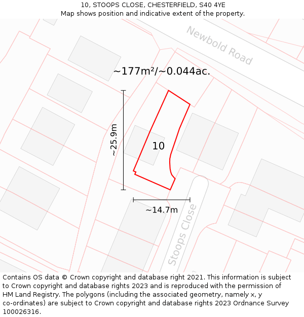 10, STOOPS CLOSE, CHESTERFIELD, S40 4YE: Plot and title map