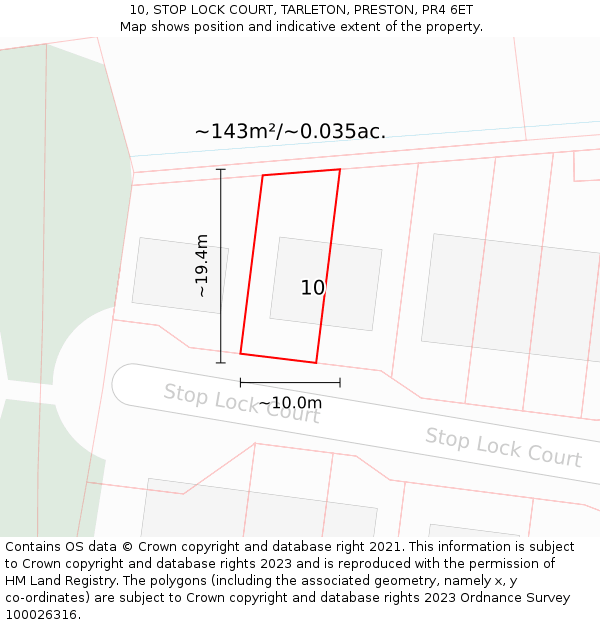 10, STOP LOCK COURT, TARLETON, PRESTON, PR4 6ET: Plot and title map