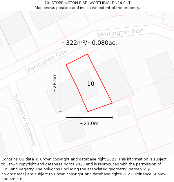 10, STORRINGTON RISE, WORTHING, BN14 0HT: Plot and title map