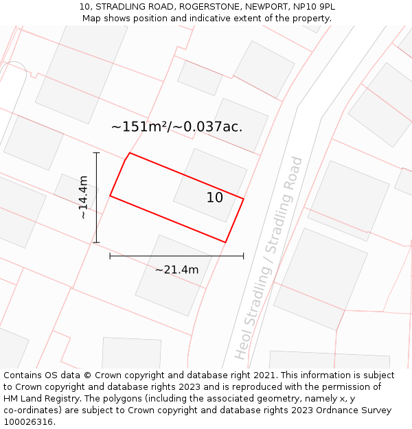 10, STRADLING ROAD, ROGERSTONE, NEWPORT, NP10 9PL: Plot and title map
