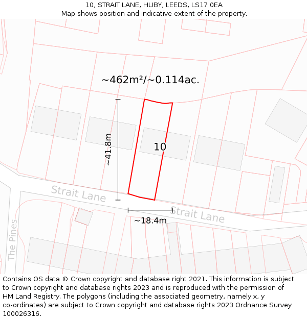 10, STRAIT LANE, HUBY, LEEDS, LS17 0EA: Plot and title map
