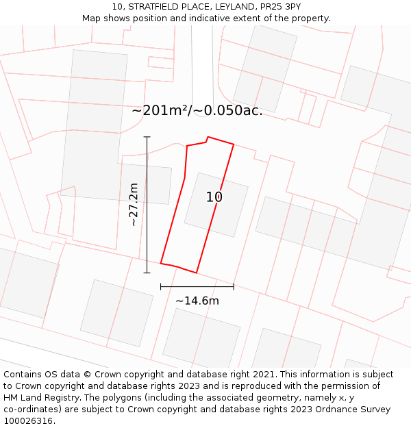 10, STRATFIELD PLACE, LEYLAND, PR25 3PY: Plot and title map
