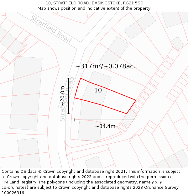 10, STRATFIELD ROAD, BASINGSTOKE, RG21 5SD: Plot and title map