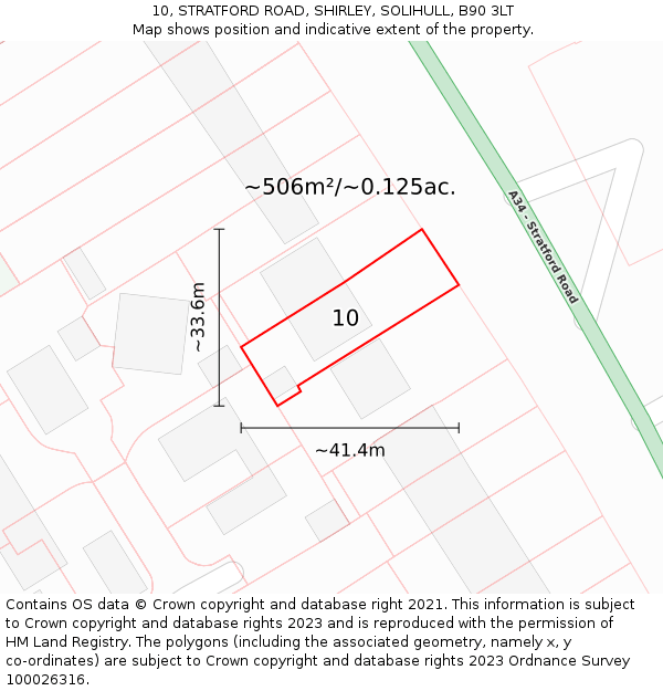 10, STRATFORD ROAD, SHIRLEY, SOLIHULL, B90 3LT: Plot and title map