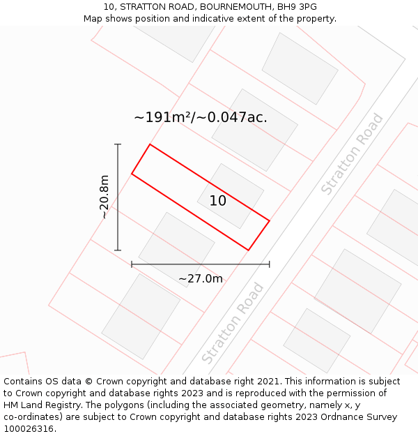 10, STRATTON ROAD, BOURNEMOUTH, BH9 3PG: Plot and title map