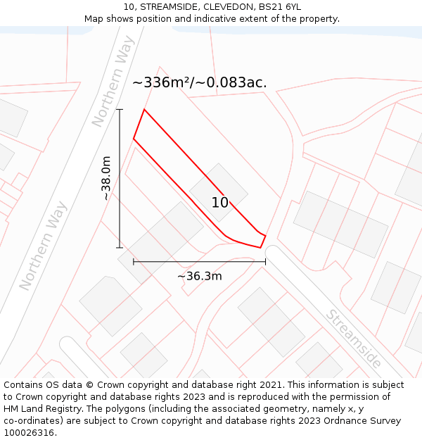 10, STREAMSIDE, CLEVEDON, BS21 6YL: Plot and title map