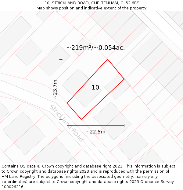 10, STRICKLAND ROAD, CHELTENHAM, GL52 6RS: Plot and title map