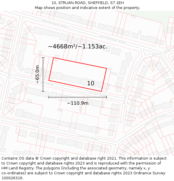 10, STRUAN ROAD, SHEFFIELD, S7 2EH: Plot and title map