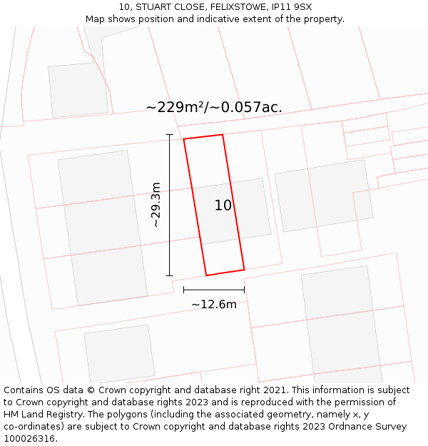 10, STUART CLOSE, FELIXSTOWE, IP11 9SX: Plot and title map