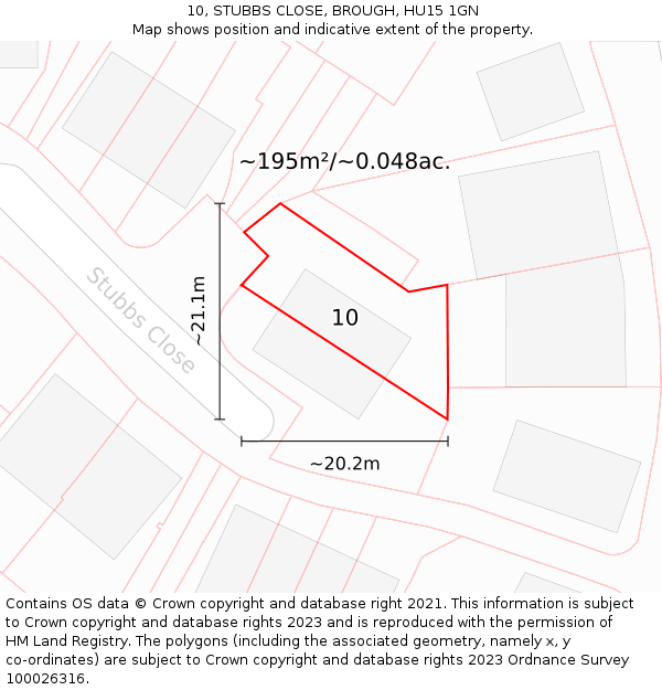 10, STUBBS CLOSE, BROUGH, HU15 1GN: Plot and title map