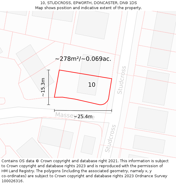 10, STUDCROSS, EPWORTH, DONCASTER, DN9 1DS: Plot and title map