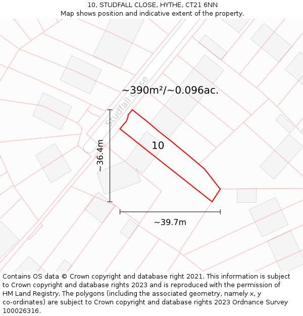 10, STUDFALL CLOSE, HYTHE, CT21 6NN: Plot and title map