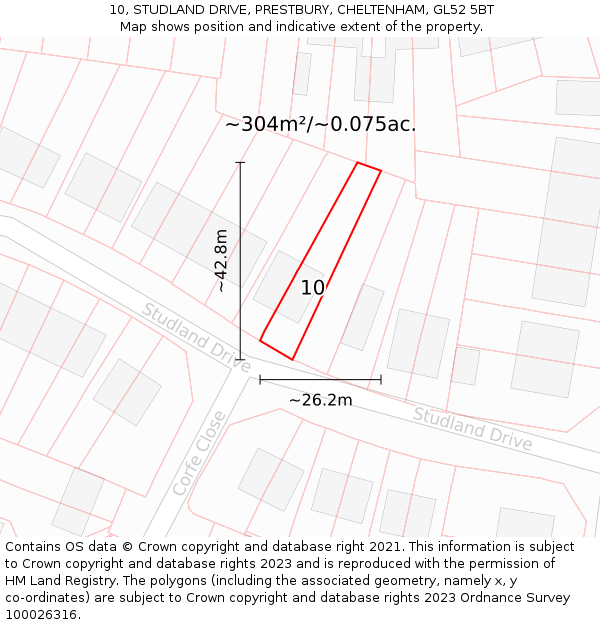 10, STUDLAND DRIVE, PRESTBURY, CHELTENHAM, GL52 5BT: Plot and title map