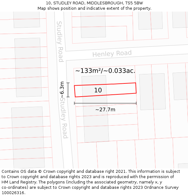 10, STUDLEY ROAD, MIDDLESBROUGH, TS5 5BW: Plot and title map