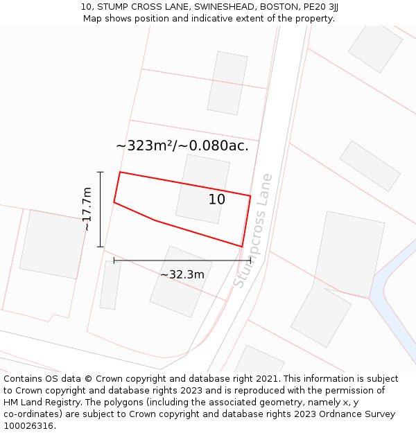 10, STUMP CROSS LANE, SWINESHEAD, BOSTON, PE20 3JJ: Plot and title map