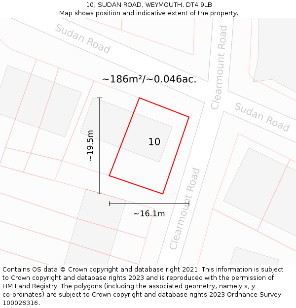 10, SUDAN ROAD, WEYMOUTH, DT4 9LB: Plot and title map