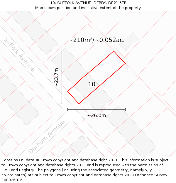 10, SUFFOLK AVENUE, DERBY, DE21 6ER: Plot and title map