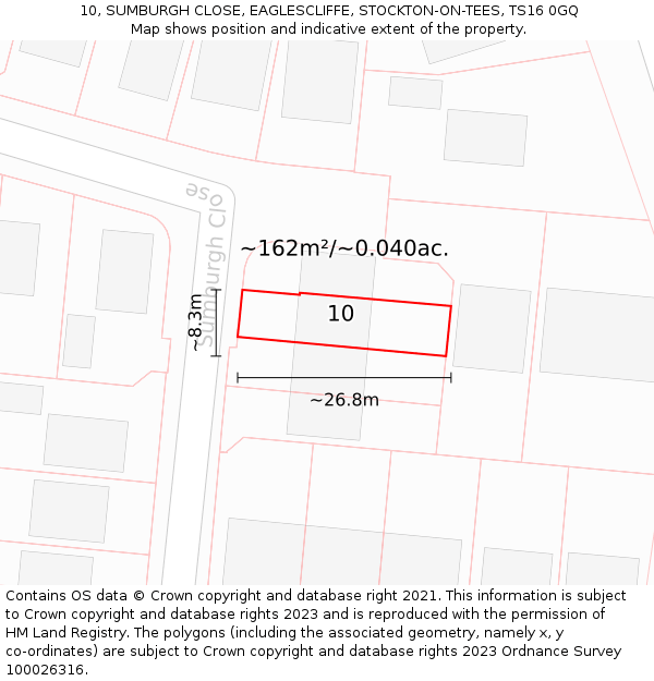 10, SUMBURGH CLOSE, EAGLESCLIFFE, STOCKTON-ON-TEES, TS16 0GQ: Plot and title map