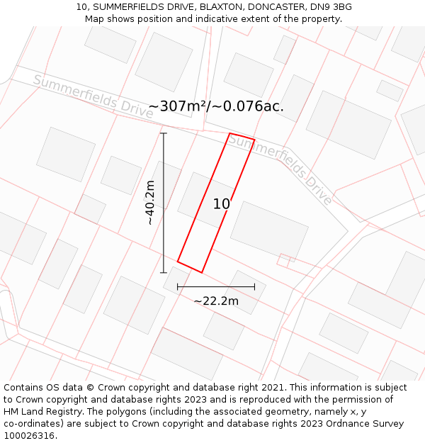 10, SUMMERFIELDS DRIVE, BLAXTON, DONCASTER, DN9 3BG: Plot and title map