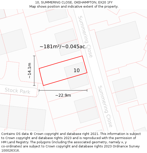 10, SUMMERING CLOSE, OKEHAMPTON, EX20 1FY: Plot and title map