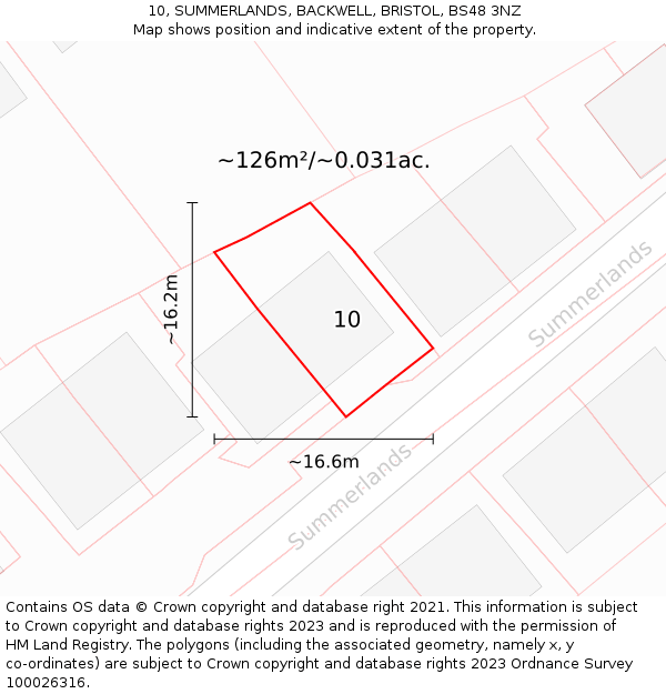10, SUMMERLANDS, BACKWELL, BRISTOL, BS48 3NZ: Plot and title map