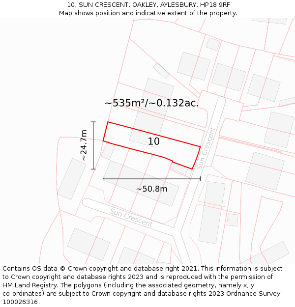 10, SUN CRESCENT, OAKLEY, AYLESBURY, HP18 9RF: Plot and title map
