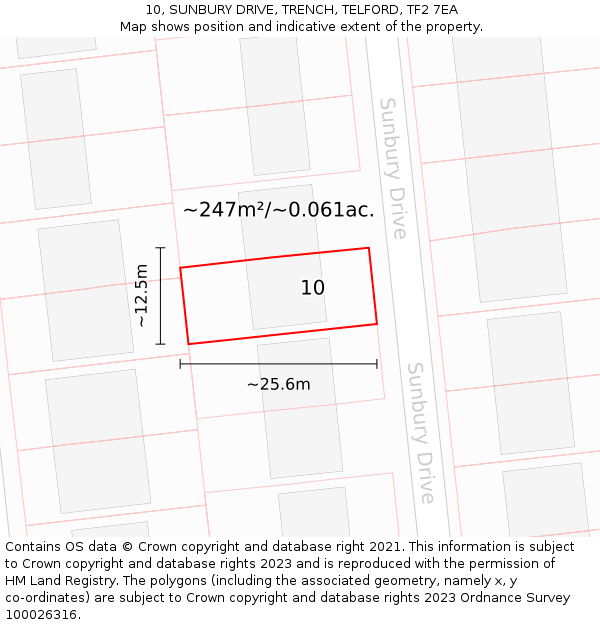 10, SUNBURY DRIVE, TRENCH, TELFORD, TF2 7EA: Plot and title map