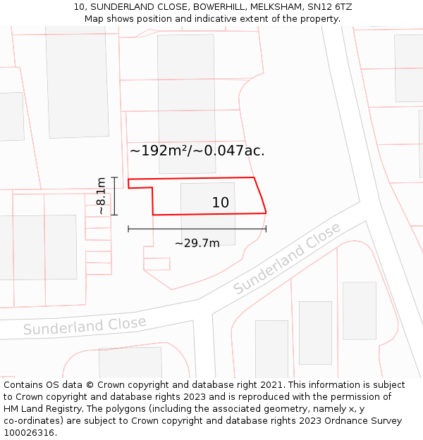 10, SUNDERLAND CLOSE, BOWERHILL, MELKSHAM, SN12 6TZ: Plot and title map