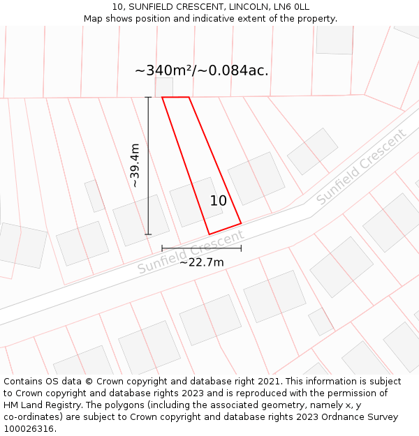 10, SUNFIELD CRESCENT, LINCOLN, LN6 0LL: Plot and title map