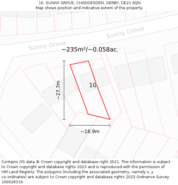 10, SUNNY GROVE, CHADDESDEN, DERBY, DE21 6QN: Plot and title map