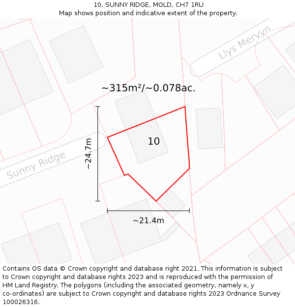 10, SUNNY RIDGE, MOLD, CH7 1RU: Plot and title map