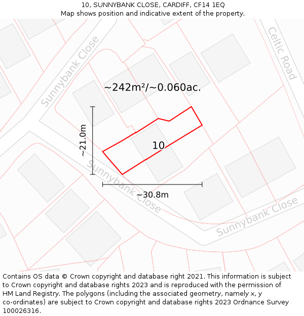 10, SUNNYBANK CLOSE, CARDIFF, CF14 1EQ: Plot and title map