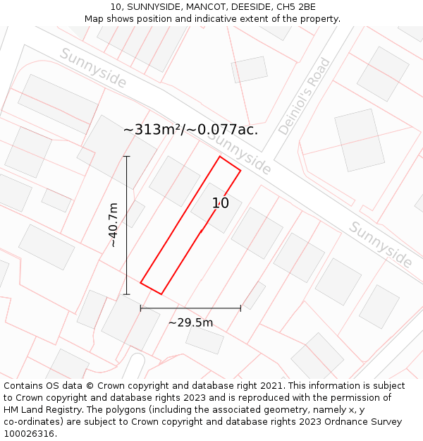 10, SUNNYSIDE, MANCOT, DEESIDE, CH5 2BE: Plot and title map
