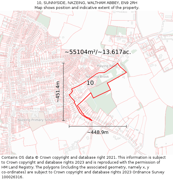 10, SUNNYSIDE, NAZEING, WALTHAM ABBEY, EN9 2RH: Plot and title map