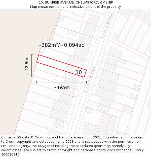 10, SUNRISE AVENUE, CHELMSFORD, CM1 4JP: Plot and title map