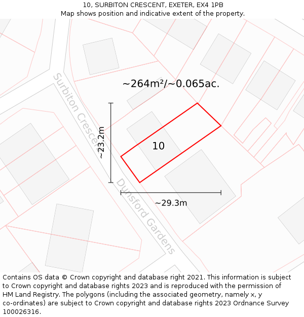 10, SURBITON CRESCENT, EXETER, EX4 1PB: Plot and title map